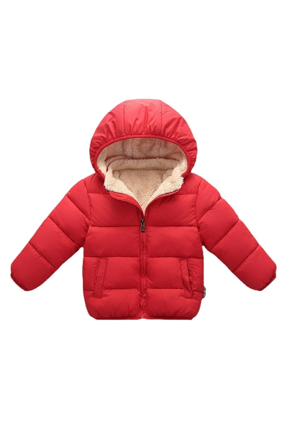 Baby Jacket 2T Winter Coat Thicken Toddler Fleece Jacket Warm Removable Hoodie Toddler Winter Jacket, Red 2-3T