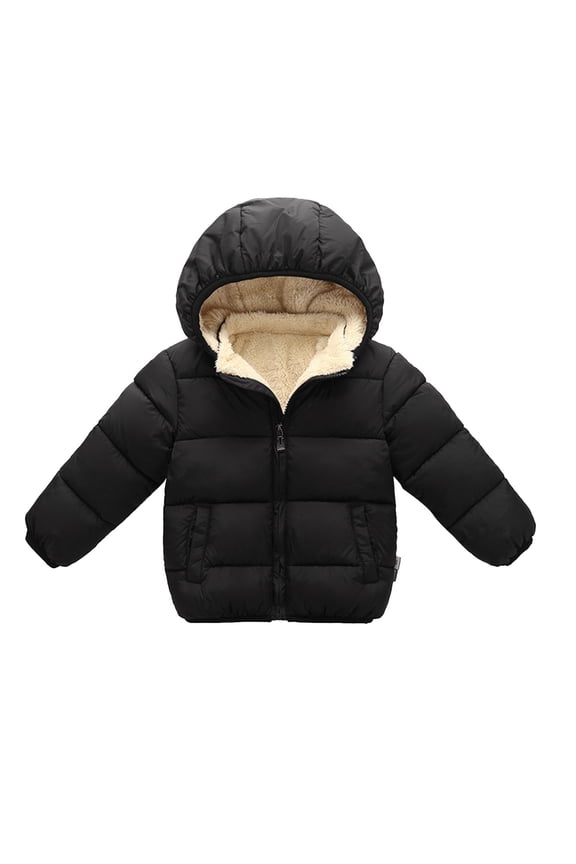 Warm Jacket 2T Winter Coat Fleece Jackets with Removable Hooded Toddler Cotton Down Coats Warm Lined Coat, Black 2-3T