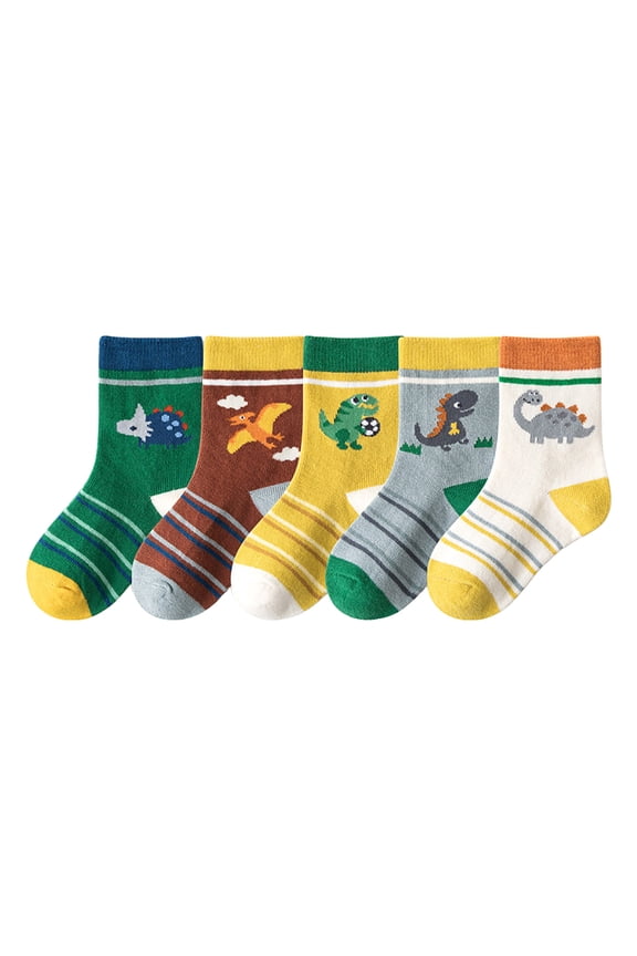5 Pack Toddler Socks Cotton Dinosaur Baby Socks for Boys Girls Infants 6-12 Months 1-12 Years Kids
