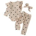 thumbnail image 1 of QBABYOO Baby Girl 3-Piece Set - Cute Bow Romper, Pants, Headband & Hat, Beige 9-12 Months, 1 of 6