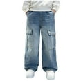 thumbnail image 1 of QBABYOO Boy's Star Baggy Jeans Elastic Straight fit Stretch Denim Pants Boys Jeans Size 10 Elastic Waist Denim Pants Trousers Streetwear, Navy 10-11Y, 1 of 9