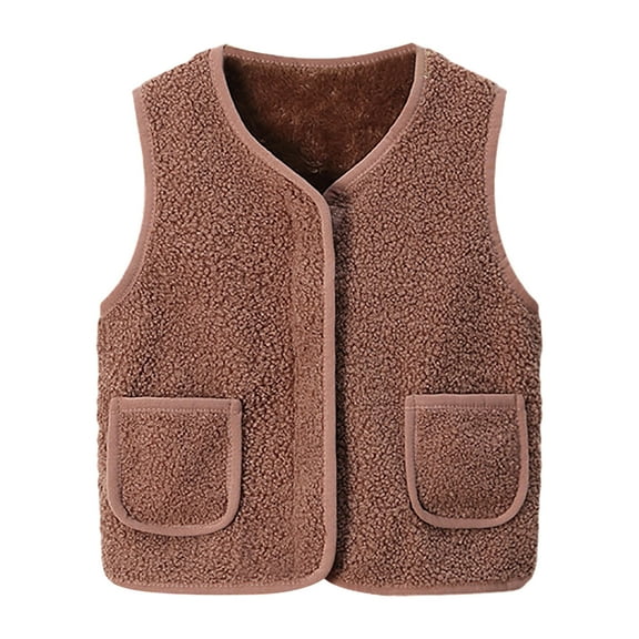 QBABYOO Boys Puffer Vest Toddler Sweater Vest Baby Boy Girls Sleeveless Jacket Full Zipper Sherpa Fleece Vest Toddler Kids Fall Winter Waistcoat Outerwear with Pocket, Khaki 6-12 Months