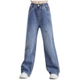 thumbnail image 1 of QBABYOO Girl's Denim Pants Wide Leg Kids Baggy Flare Denim Pants with Pockets Jeans For Girls 10-12 Baggy Bow Embroidery High Elastic Waist Denim Pants, Blue 2-3T, 1 of 9