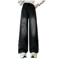 thumbnail image 1 of QBABYOO Jeans for Girls Wide Leg Ripped High Elastic Waisted Denim Pants with Pockets Girls Baggy Jeans Cute Y2K Trendy Tween Streetwear, Black 10-11Y, 1 of 4