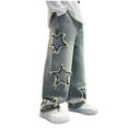 thumbnail image 1 of QBABYOO Kids Elastic Waist Wide Leg Jeans with Pockets Baggy Jeans For Boys Teen Boys Straight Wide Leg Denim Pants, Blue 7-9Y, 1 of 5