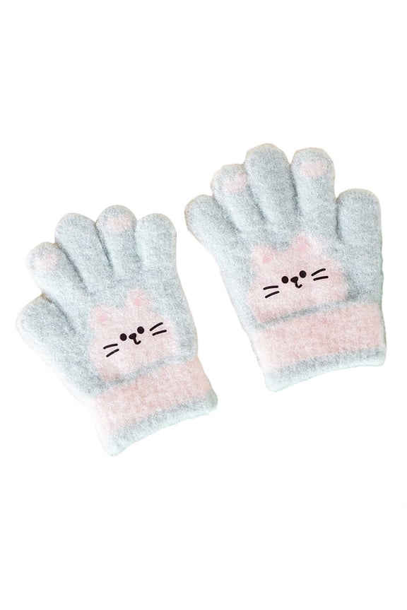 Kids Winter Gloves Stretchy Warm Winter Gloves Kids Cute Cat Warm Winter Knitted Mittens for Girls
