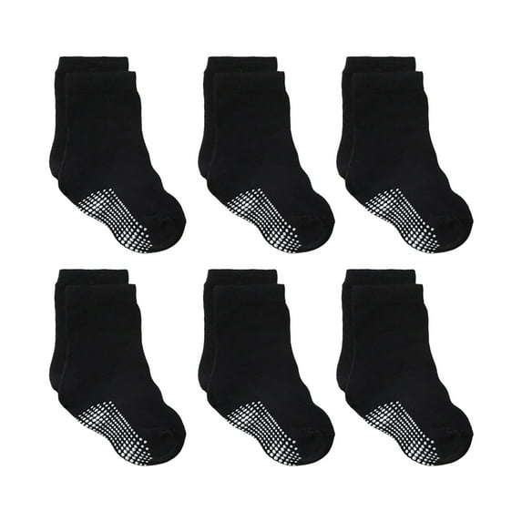 QBABYOO Non-Slip Toddler Socks, Baby Socks with Grips, 6 Pairs Kids Socks for Boys Girls Kids, Sizes 0M- 7Y