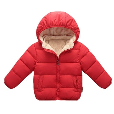 QBABYOO Toddler Boy Puffer Jacket 5T Boy Clothes Fleece Jackets with Removable Hooded Toddler Cotton Down Coats Warm Lined Coat(Red,3-4T)