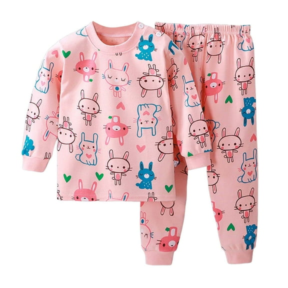 QBABYOO Toddler Girl 2-Piece Home Clothes Set - Breathable Long Sleeve Top With Cute Cartoon Pattern, Watermelon Red 12-18 Months