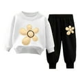 thumbnail image 1 of QBABYOO Toddler Girl Fall Winter 2-Piece Set - Comfortable Warm Floral Print Long Sleeve Top & Trousers, White 18-24 Months, 1 of 4
