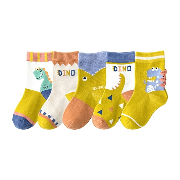 QBABYOO Unisex Toddler Socks, Baby Boy Socks, 5 Pack Dinosaur Baby Socks for Infants, Soft Breathable Cotton, Sizes 12M- 12Y