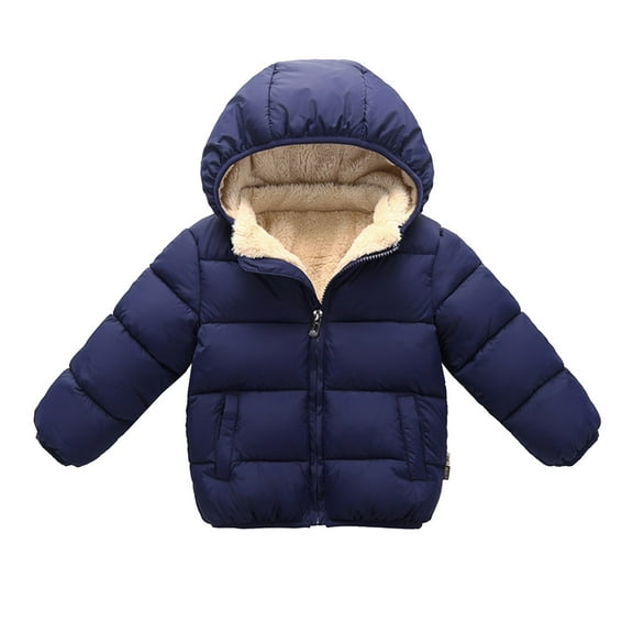QBABYOO Warm Jacket 3T Boys Winter Coat Fleece Jackets with Removable Hooded Toddler Cotton Down Coats Warm Lined Coat(Navy,2-3T)