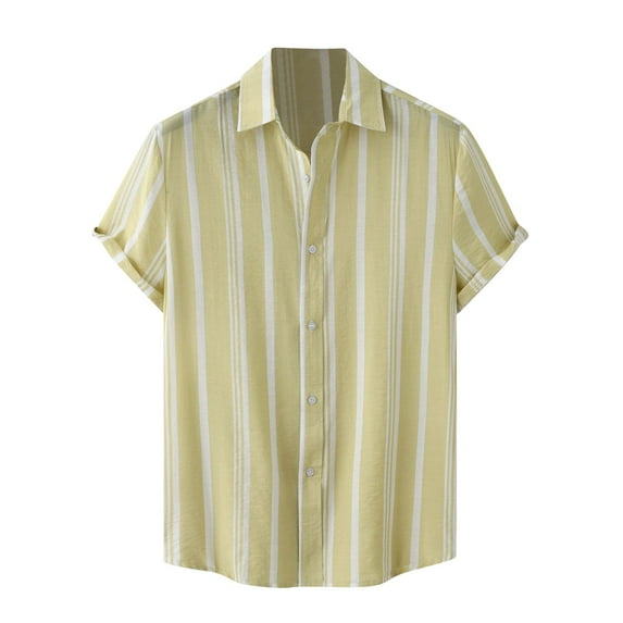 QBGSAY Mens Shirts Casual Shirt Stripe Printed Shirt Short Sleeve Breasted Turn Down Shirt Soft Fashion Shirt Classic And Comfortable Top