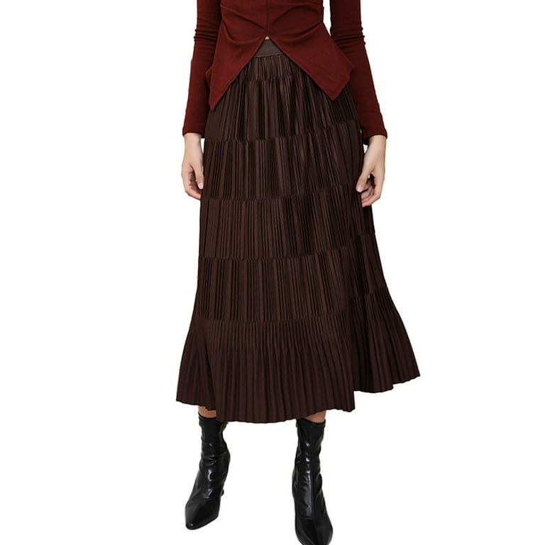 QBGSAY Skirts 2024 Women s Long Maillard Fall Skirt Elegant High Waist Party Wedding Flared A Line Midi Skirts Simple And Versatile Walmart