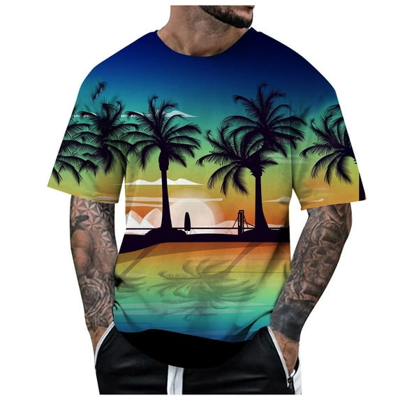 QBGSAY T-Shirt Male Men'S Short Sleeved Tropical Style Print T Shirt Cooling Tee