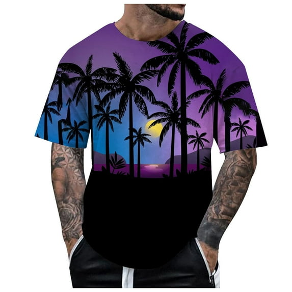 QBGSAY T-Shirt Male Men'S Short Sleeved Tropical Style Print T Shirt Leisure Versatile