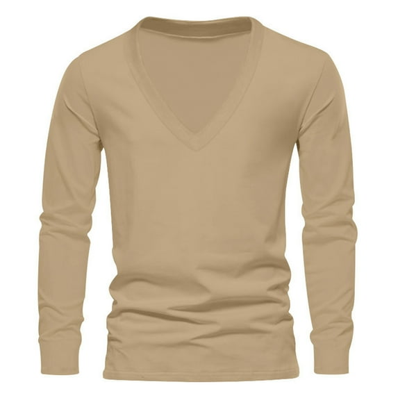 QBGSAY T-Shirt Men's Long Sleeve T Shirt Solid Color V Neck T Shirt Sports Casual Men's Top Daily Wear