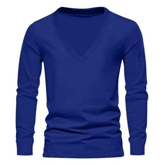 QBGSAY T-Shirt Men's Long Sleeve T Shirt Solid Color V Neck T Shirt Sports Casual Men's Top Lightweight Top
