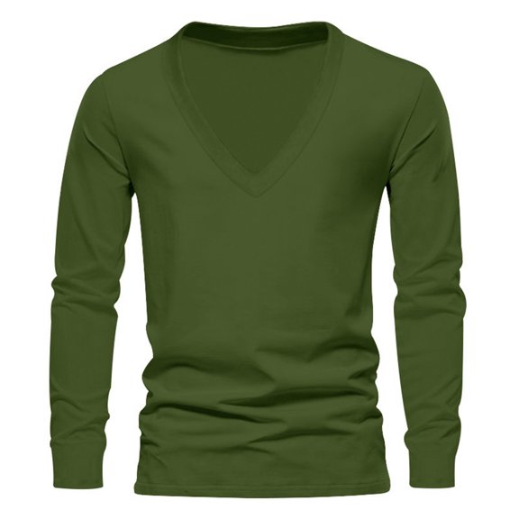 QBGSAY T-Shirt Men's Long Sleeve T Shirt Solid Color V Neck T Shirt Sports Casual Men's Top Minimalist And Versatile