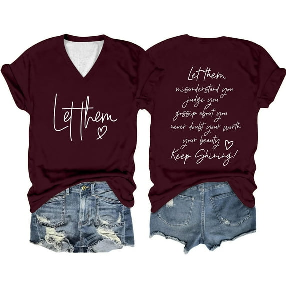 QBGSAY Women's T-Shirt Let Them Misunderstand You T Shirt Inspirational Graphic Tees Casual Short Sleeve V Neck Shirt Motivational Tops Summer Necessities