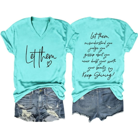 QBGSAY Women's T-Shirt Let Them Misunderstand You T Shirt Inspirational Graphic Tees Casual Short Sleeve V Neck Shirt Motivational Tops Summer Necessities