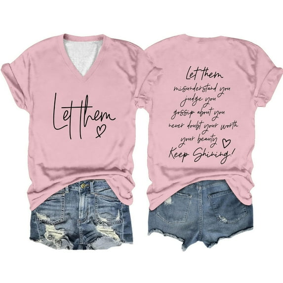 QBGSAY Women's T-Shirt Let Them Misunderstand You T Shirt Inspirational Graphic Tees Casual Short Sleeve V Neck Shirt Motivational Tops Tropical Style