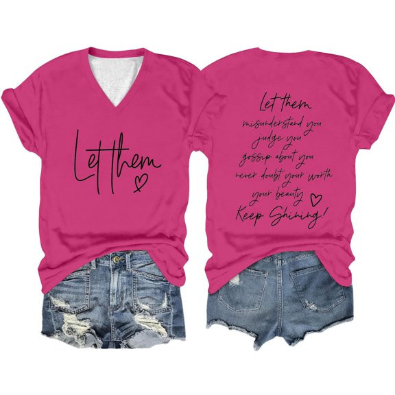 QBGSAY Women's T-Shirt Let Them Misunderstand You T Shirt Inspirational Graphic Tees Casual Short Sleeve V Neck Shirt Motivational Tops Tropical Style