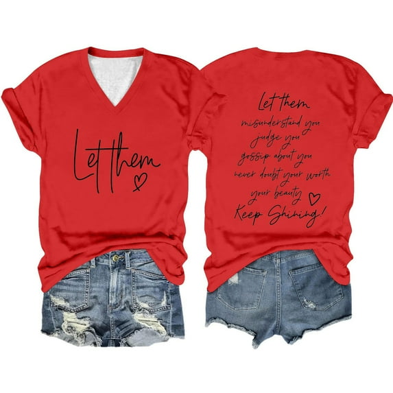 QBGSAY Women's T-Shirt Let Them Misunderstand You T Shirt Inspirational Graphic Tees Casual Short Sleeve V Neck Shirt Motivational Tops Daily Wear