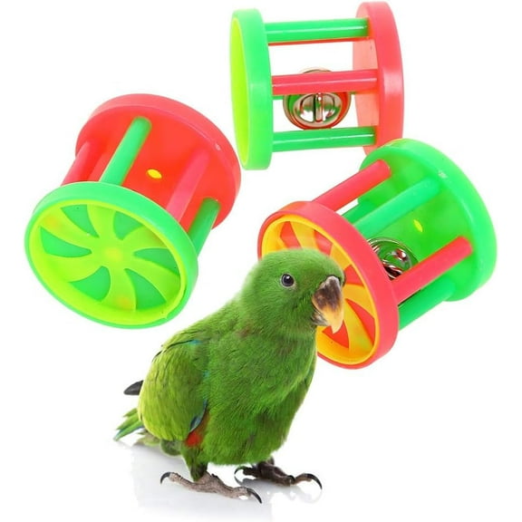 QBLEEV Bird Roller Rattles Toys, Parrot Foot Toys, Foraging Chewing Bell Training Trick Toys, Birds Play Gym Activity Center Cage Accessories for Small Parrots-3 Pack