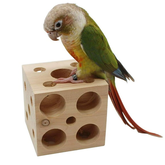 QBLEEV Bird Wooden Block Chewing Toy,Parrot Tabletop Puzzle Foraging Training Toys,Small Animals Shredding Biting Wood Teething Toy for Hamster Guinea Pig Parakeets Cockatiels Conures African Grey