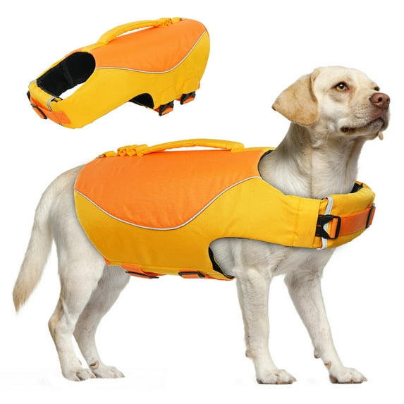 QBLEEV Dog Life Jacket Pet Preserver Vest,Portable Dog Swimsuit Lifesaver Vest with Rescue Handle for Small Medium Large Breed Dogs, Adjustable Dog Safety Floatation Vest for Boating Kayaking Swimming
