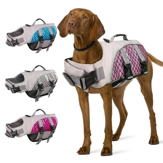 QBLEEV Dog Life Jacket and Life Vest, Pet Safety Coat, Reflective Adjustable Puppy Lifesaver with Rescue Handle, Ripstop Safety Swimsuit for Small to Large Dog-L