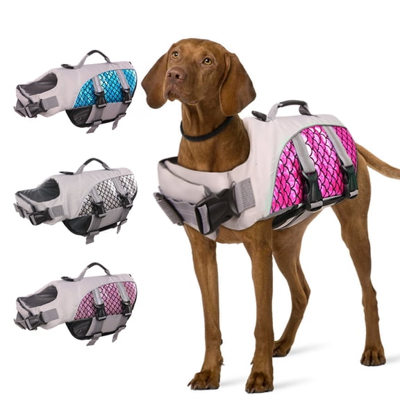 QBLEEV Dog Life Jacket and Life Vest, Pet Safety Coat, Reflective Adjustable Puppy Lifesaver with Rescue Handle, Ripstop Safety Swimsuit for Small to Large Dog-XL