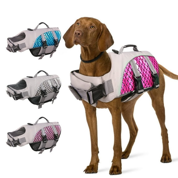 QBLEEV Dog Life Jacket and Life Vest, Pet Safety Coat, Reflective Adjustable Puppy Lifesaver with Rescue Handle, Ripstop Safety Swimsuit for Small to Large Dog-XXL