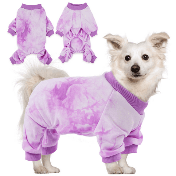 QBLEEV Dog Pajamas, Purple Tie-Dye Pet Clothes Stretchy Soft Doggy Onesies Cat Spring Autumn Sweatshirt, Lightweight Pet Jumpsuits Kitten Coats Pullover Outfits for Small Medium Dogs XS