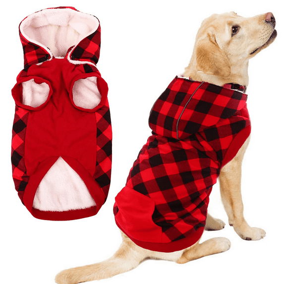 QBLEEV Dog Winter Coat Cold Weather British Plaid Dog Clothes for Small Medium Dogs,Warm Pet Dog Jacket with Detachable Hood and Soft Fleece Lining,Windproof Pet Vest Fuzzy Outwear