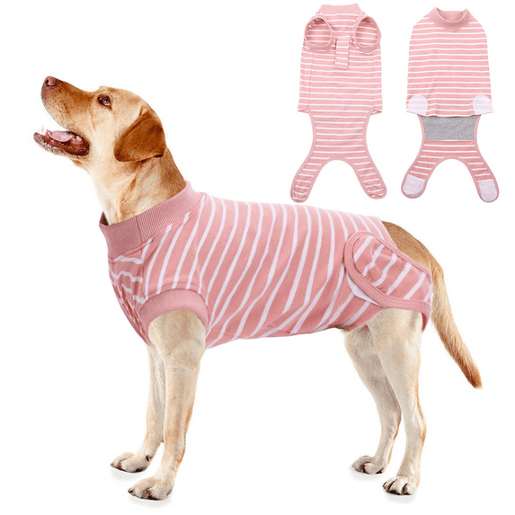 Qbleev Recovery Suit, Wound Protection, Stretchy Cotton, Unisex, Dog Apparel, Blue, Medium