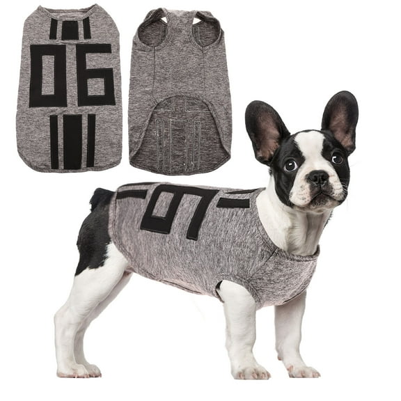 QBLEEV Small Dogs Vest Puppy Clothes ,Gray Cotton Pet Tee Costume T-Shirt Vest Apparel Fit for Spring Summer Fall,Breathable Stretchy Machine Wash ,L