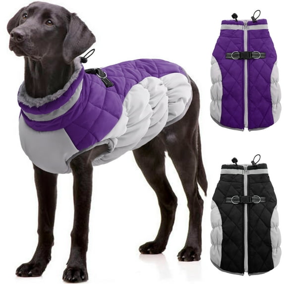 QBLEEV Warm Dog Winter Coat Cold Weather Jacket Windproof Reflective Turtleneck Dog Vest with Plush Neckline D-Ring for Leash Thick Fleece Lining Outdoor Pet Apparel