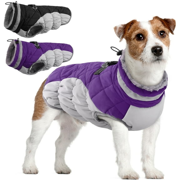 QBLEEV Warm Dog Winter Coat Cold Weather Jacket Windproof Reflective Turtleneck Dog Vest with Plush Neckline D-Ring for Leash Thick Fleece Lining Outdoor Pet Apparel