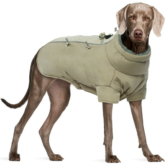 QBLEEV Warm Dog Winter Coat Windproof Cozy for Outdoor with Zipper Dog Cold Weather Jacket Fleece Lined for Large ,Small and Medium Dogs,Reflective Dog Clothes with Leash Hole,Beige,L