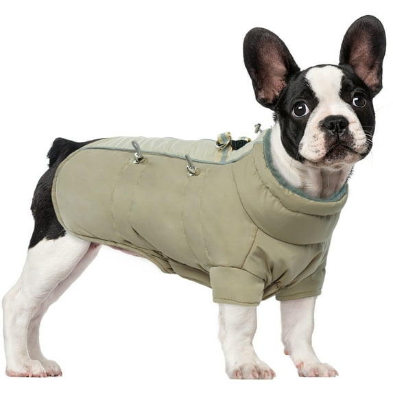 QBLEEV Warm Dog Winter Coat Windproof Cozy for Outdoor with Zipper Dog Cold Weather Jacket Fleece Lined for Large ,Small and Medium Dogs,Reflective Dog Clothes with Leash Hole,Beige,M