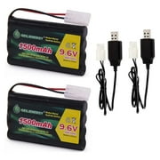 QBLPOWER 2pcs 9.6V 1500mAh NiMH Rechargeable Battery Pack for Toy RC Cars, Robots, Security Devices +2pcs USB