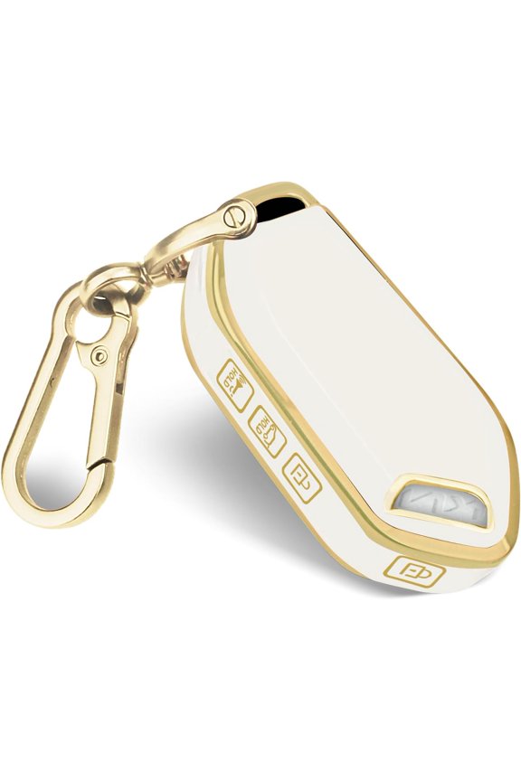 QBUC for KIA Key Fob Cover with keychian,TPU Protection Key Case Compatible with Telluride 2023 2024 2025 EV5 Sorento K4 K5 GT-Line Remote Smart Key Fob Protector (Gold-White)