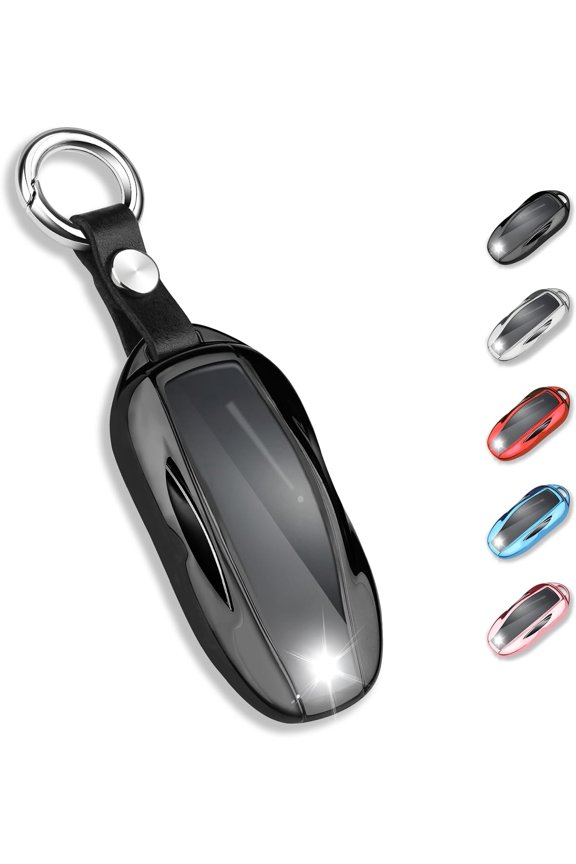 QBUC for Tesla Key Fob Cover with Keychain Soft TPU Protection Case Compatible with Tesla Model 3 / Y (Black)