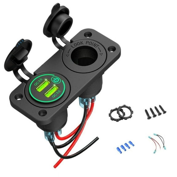QC 3.0 Dual USB Car Charger C-Igarette Lighter Socket 12V Fast with Contact Switch for Boat Truck