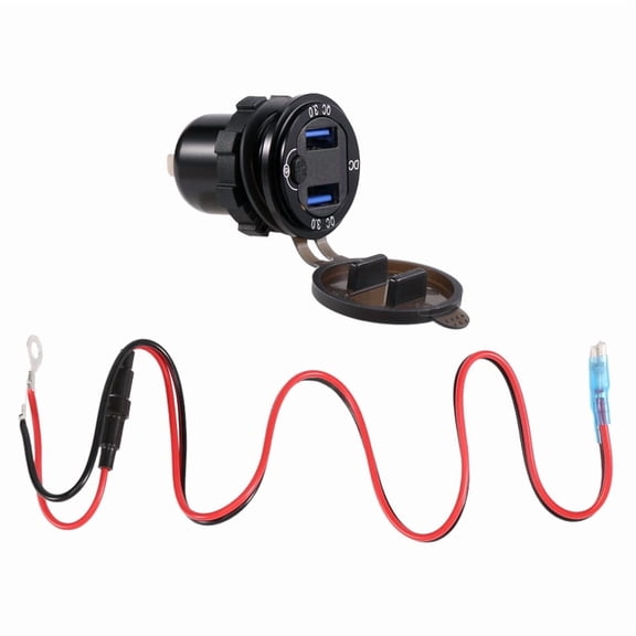 QC 3.0 Dual USB Car Charger Socket 12V/24V USB Charger with Contact Switch for Boat Truck Golf Cart Black