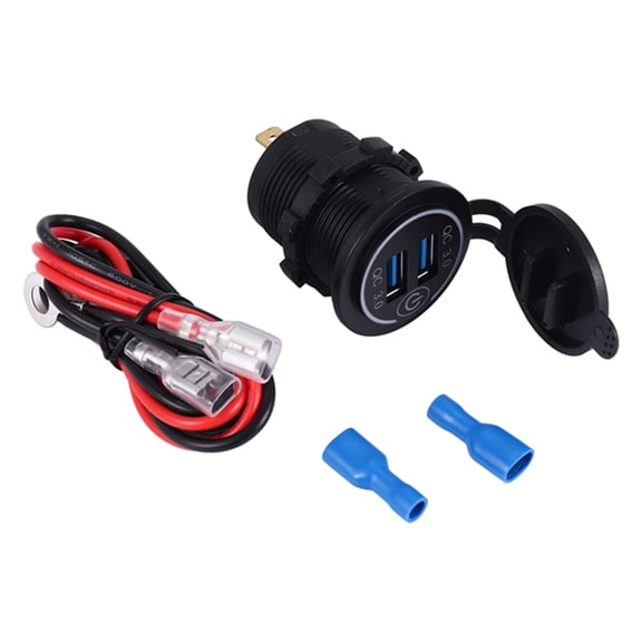 QC 3.0 Dual USB Charger Socket,Waterproof 12V/24V USB Outlet with Touch-Switch for Car, Marine,Boat,RV,Motorcycle,Green