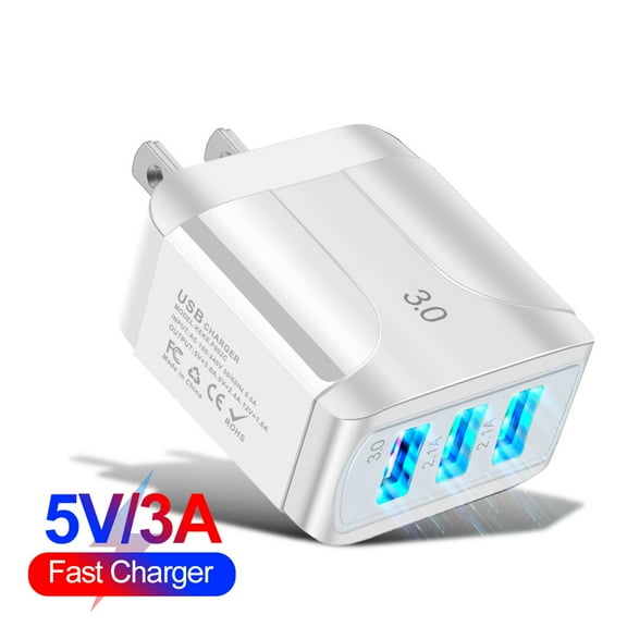 QC 3.0 Fast Charger | 3-Port USB Wall Charger | 3A Quick Charge | Overload Protection | Travel Charger