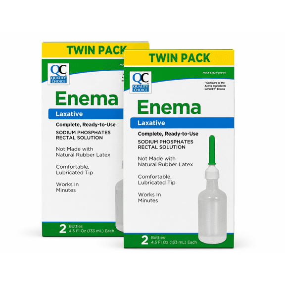 QC Enema Twin Pack, 4.5 oz Saline Laxative, 2 Count, Unisex, Unscented 2 Pack